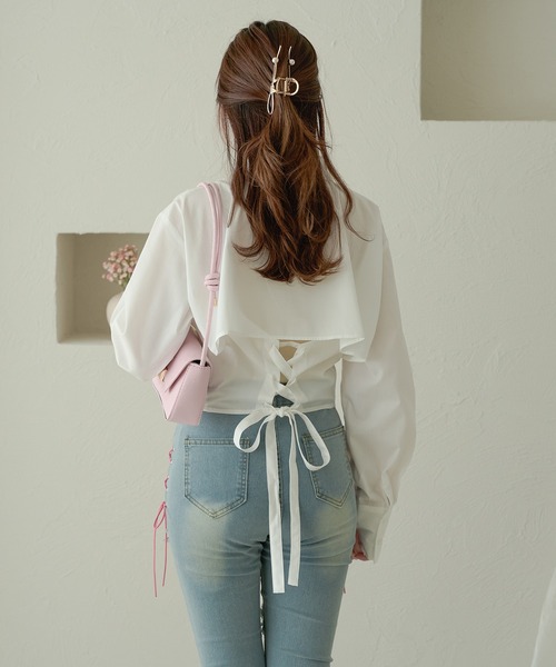 Ambre Neige(アンブルネージュ)の「back lace up shirt / バックレースアップシャツ(シャツ/ブラウス・レディース・ライトグレー/ライトブルー/オフホワイト・FREE)」の10枚目の写真