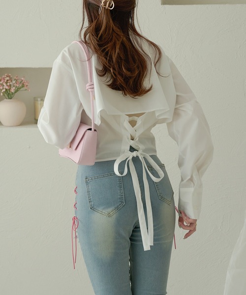 Ambre Neige(アンブルネージュ)の「back lace up shirt / バックレースアップシャツ(シャツ/ブラウス・レディース・ライトグレー/ライトブルー/オフホワイト・FREE)」の11枚目の写真