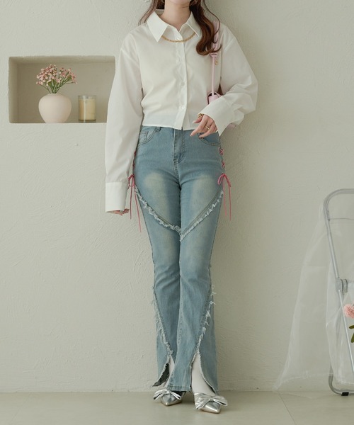 Ambre Neige(アンブルネージュ)の「back lace up shirt / バックレースアップシャツ(シャツ/ブラウス・レディース・ライトグレー/ライトブルー/オフホワイト・FREE)」の15枚目の写真