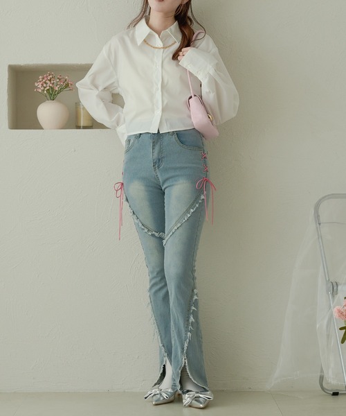 Ambre Neige(アンブルネージュ)の「back lace up shirt / バックレースアップシャツ(シャツ/ブラウス・レディース・ライトグレー/ライトブルー/オフホワイト・FREE)」の16枚目の写真