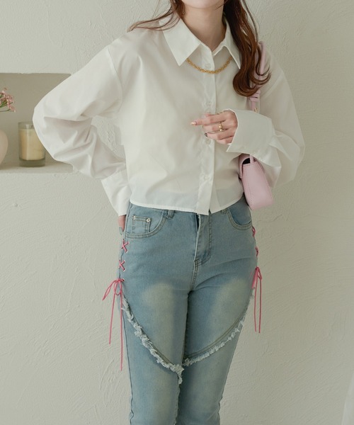 Ambre Neige(アンブルネージュ)の「back lace up shirt / バックレースアップシャツ(シャツ/ブラウス・レディース・ライトグレー/ライトブルー/オフホワイト・FREE)」の12枚目の写真