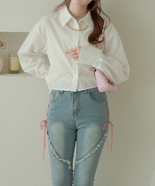 Ambre Neige(アンブルネージュ)の「back lace up shirt / バックレースアップシャツ(シャツ/ブラウス・レディース・ライトグレー/ライトブルー/オフホワイト・FREE)」の13枚目の写真