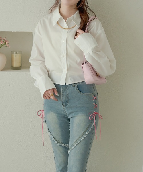 Ambre Neige(アンブルネージュ)の「back lace up shirt / バックレースアップシャツ(シャツ/ブラウス・レディース・ライトグレー/ライトブルー/オフホワイト・FREE)」の14枚目の写真