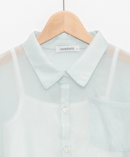 LOVETOXIC（ラブトキシック）の「インナーつきクロップドシャツ（シャツ/ブラウス・キッズ・オフホワイト/ピンク/エメラルド・S/M/L）」の9枚目の写真