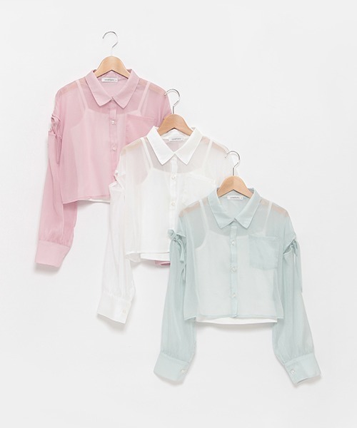 LOVETOXIC（ラブトキシック）の「インナーつきクロップドシャツ（シャツ/ブラウス・キッズ・オフホワイト/ピンク/エメラルド・S/M/L）」の4枚目の写真