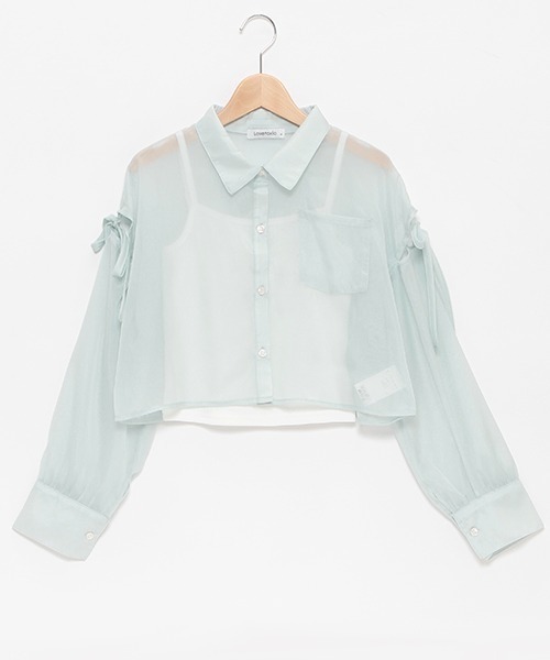 LOVETOXIC（ラブトキシック）の「インナーつきクロップドシャツ（シャツ/ブラウス・キッズ・オフホワイト/ピンク/エメラルド・S/M/L）」の7枚目の写真