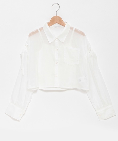 LOVETOXIC（ラブトキシック）の「インナーつきクロップドシャツ（シャツ/ブラウス・キッズ・オフホワイト/ピンク/エメラルド・S/M/L）」の5枚目の写真