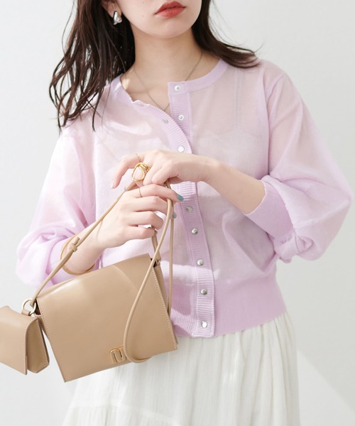 natural couture（ナチュラルクチュール）の「【WEB限定】ドット釦シアーカーデ（カーディガン/ボレロ・レディース・ラベンダー/ミント/オフホワイト/ブルー/ブラック/グレイッシュベージュ・FREE）」の6枚目の写真