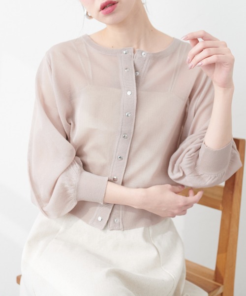 natural couture（ナチュラルクチュール）の「【WEB限定】ドット釦シアーカーデ（カーディガン/ボレロ・レディース・ラベンダー/ミント/オフホワイト/ブルー/ブラック/グレイッシュベージュ・FREE）」の22枚目の写真