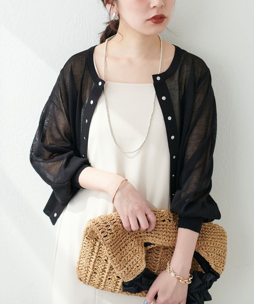 natural couture（ナチュラルクチュール）の「【WEB限定】ドット釦シアーカーデ（カーディガン/ボレロ・レディース・ラベンダー/ミント/オフホワイト/ブルー/ブラック/グレイッシュベージュ・FREE）」の19枚目の写真