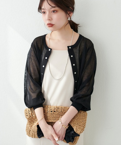 natural couture（ナチュラルクチュール）の「【WEB限定】ドット釦シアーカーデ（カーディガン/ボレロ・レディース・ラベンダー/ミント/オフホワイト/ブルー/ブラック/グレイッシュベージュ・FREE）」の20枚目の写真