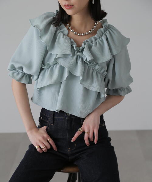 FREE'S MART（フリーズマート）の「2WAYオフショルフリルブラウス（シャツ/ブラウス・レディース・ホワイト/ピンク/ライトグリーン・FREE）」の7枚目の写真