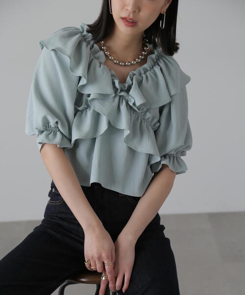 FREE'S MART（フリーズマート）の「2WAYオフショルフリルブラウス（シャツ/ブラウス・レディース・ホワイト/ピンク/ライトグリーン・FREE）」の6枚目の写真