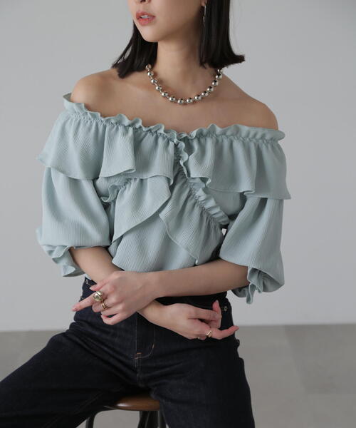 FREE'S MART（フリーズマート）の「2WAYオフショルフリルブラウス（シャツ/ブラウス・レディース・ホワイト/ピンク/ライトグリーン・FREE）」の20枚目の写真