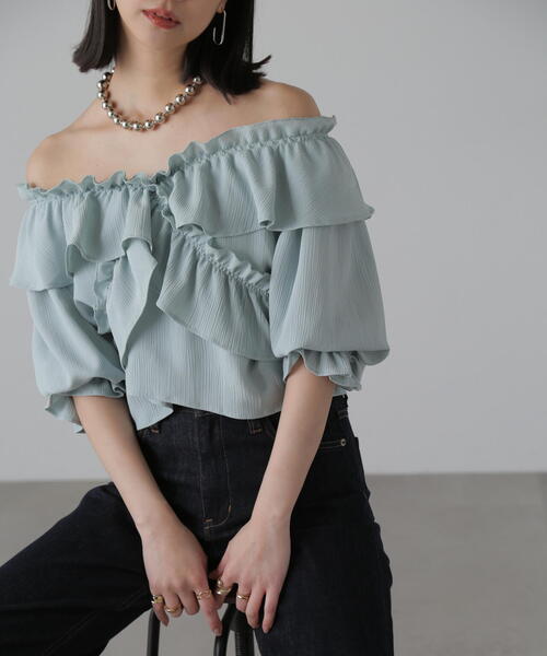 FREE'S MART（フリーズマート）の「2WAYオフショルフリルブラウス（シャツ/ブラウス・レディース・ホワイト/ピンク/ライトグリーン・FREE）」の18枚目の写真