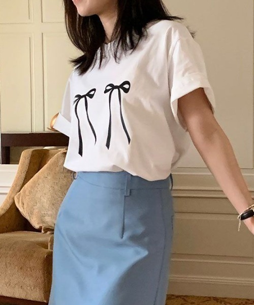 Vipoa（ヴィポア）の「リボンデザインオーバーTee（Tシャツ/カットソー・レディース・ブラック/ホワイト・FREE）」の21枚目の写真