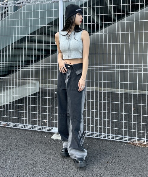 LVEU.（ラブユ.）の「【LVEU.】レースアップタンクトップ / カップ付き トップス カットソー タンクトップ レースアップ ノースリーブ クロップド ショート コンパクト パット カップ ブラック ホワイト グレー（タンクトップ・レディース・ホワイト/ブラック/グレー・FREE）」の7枚目の写真