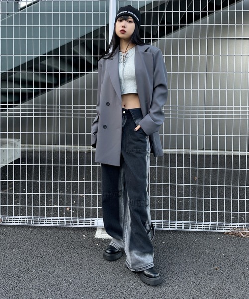 LVEU.（ラブユ.）の「【LVEU.】レースアップタンクトップ / カップ付き トップス カットソー タンクトップ レースアップ ノースリーブ クロップド ショート コンパクト パット カップ ブラック ホワイト グレー（タンクトップ・レディース・ホワイト/ブラック/グレー・FREE）」の8枚目の写真
