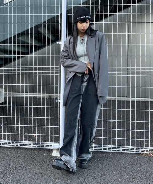 LVEU.（ラブユ.）の「【LVEU.】レースアップタンクトップ / カップ付き トップス カットソー タンクトップ レースアップ ノースリーブ クロップド ショート コンパクト パット カップ ブラック ホワイト グレー（タンクトップ・レディース・ホワイト/ブラック/グレー・FREE）」の9枚目の写真