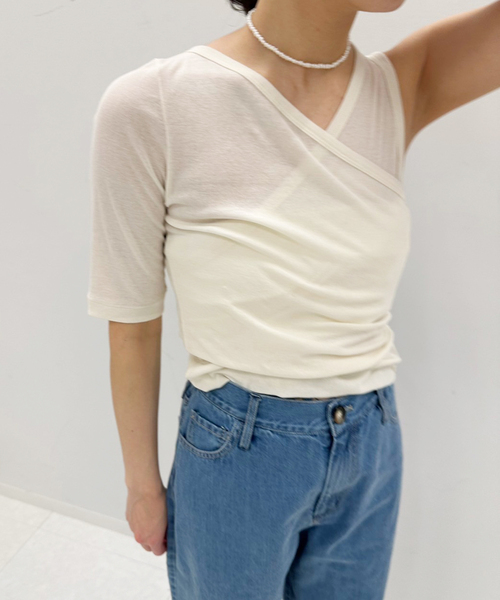 babaco(ババコ)の「【babaco/ババコ】Twisted Cotton Layered Top(Tシャツ/カットソー・レディース・アイボリー/ブラック・FREE)」の2枚目の写真