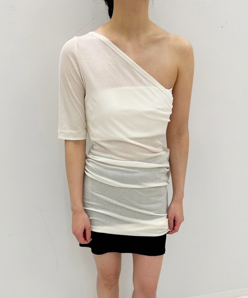 babaco(ババコ)の「【babaco/ババコ】Twisted Cotton Layered Top(Tシャツ/カットソー・レディース・アイボリー/ブラック・FREE)」の5枚目の写真