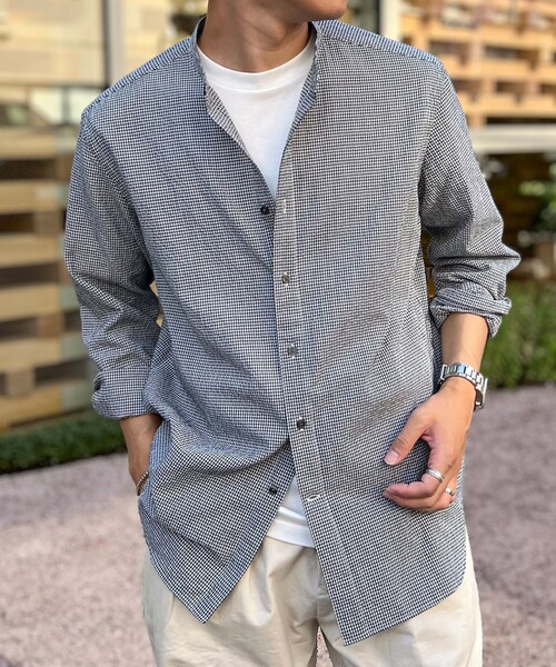 NOLLEY’S（ノーリーズ）の「TCサッカー バンドカラーシャツ（シャツ/ブラウス・メンズ・ブラック系その他/ホワイト/グリーン系その他/ネイビー・M/S/XL/L）」の3枚目の写真