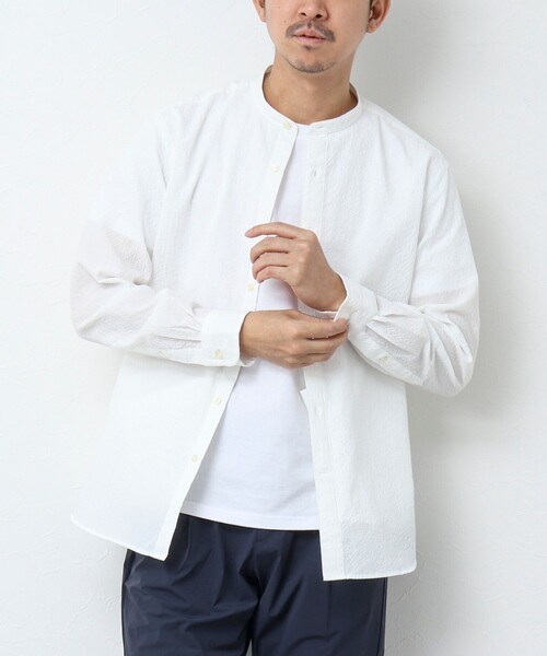 NOLLEY’S（ノーリーズ）の「TCサッカー バンドカラーシャツ（シャツ/ブラウス・メンズ・ブラック系その他/ホワイト/グリーン系その他/ネイビー・M/S/XL/L）」の5枚目の写真