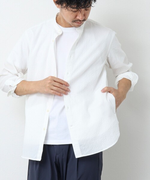 NOLLEY’S（ノーリーズ）の「TCサッカー バンドカラーシャツ（シャツ/ブラウス・メンズ・ブラック系その他/ホワイト/グリーン系その他/ネイビー・M/S/XL/L）」の6枚目の写真