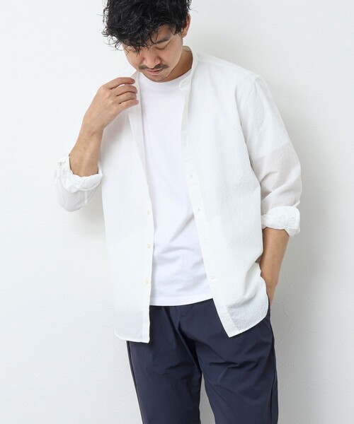 NOLLEY’S（ノーリーズ）の「TCサッカー バンドカラーシャツ（シャツ/ブラウス・メンズ・ブラック系その他/ホワイト/グリーン系その他/ネイビー・M/S/XL/L）」の7枚目の写真