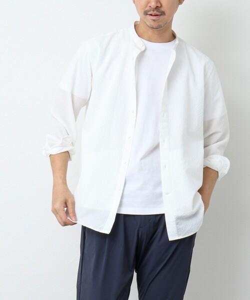 NOLLEY’S（ノーリーズ）の「TCサッカー バンドカラーシャツ（シャツ/ブラウス・メンズ・ブラック系その他/ホワイト/グリーン系その他/ネイビー・M/S/XL/L）」の8枚目の写真