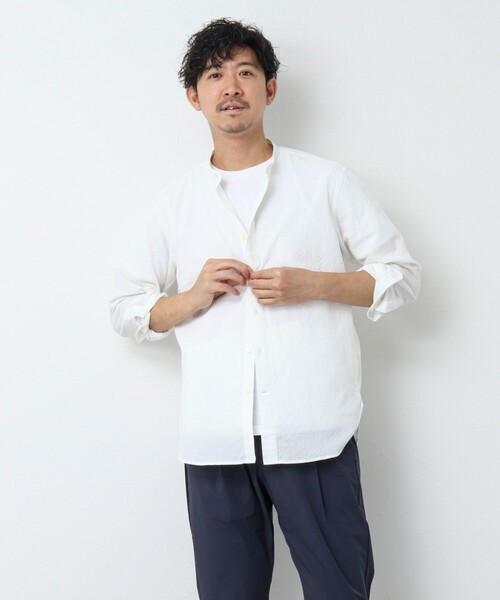 NOLLEY’S（ノーリーズ）の「TCサッカー バンドカラーシャツ（シャツ/ブラウス・メンズ・ブラック系その他/ホワイト/グリーン系その他/ネイビー・M/S/XL/L）」の11枚目の写真