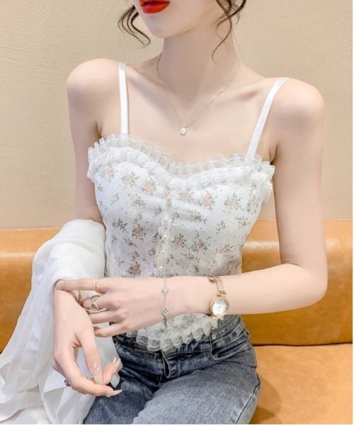 gossip!ロサンゼルス(ゴシップロサンゼルス)の「Y2Kヴィンテージ レース フリルカップ付き フェミニン トレンドレイヤードブラキャミソールインナー(キャミソール・レディース・ブラック/ホワイト・FREE)」の13枚目の写真