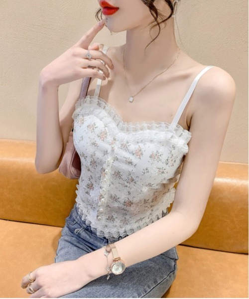 gossip!ロサンゼルス(ゴシップロサンゼルス)の「Y2Kヴィンテージ レース フリルカップ付き フェミニン トレンドレイヤードブラキャミソールインナー(キャミソール・レディース・ブラック/ホワイト・FREE)」の14枚目の写真