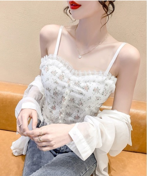 gossip!ロサンゼルス(ゴシップロサンゼルス)の「Y2Kヴィンテージ レース フリルカップ付き フェミニン トレンドレイヤードブラキャミソールインナー(キャミソール・レディース・ブラック/ホワイト・FREE)」の15枚目の写真