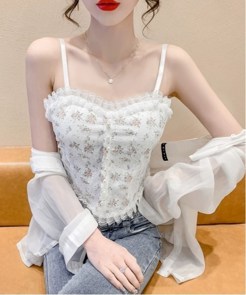 gossip!ロサンゼルス(ゴシップロサンゼルス)の「Y2Kヴィンテージ レース フリルカップ付き フェミニン トレンドレイヤードブラキャミソールインナー(キャミソール・レディース・ブラック/ホワイト・FREE)」の16枚目の写真