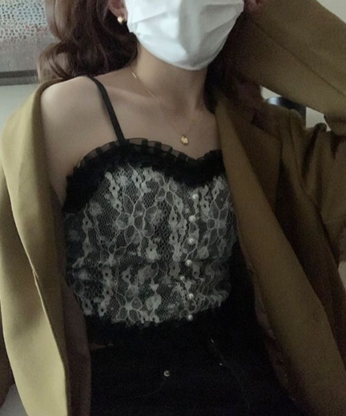gossip!ロサンゼルス(ゴシップロサンゼルス)の「Y2Kヴィンテージ レース フリルカップ付き フェミニン トレンドレイヤードブラキャミソールインナー(キャミソール・レディース・ブラック/ホワイト・FREE)」の20枚目の写真