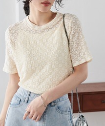 フラワーレースコンパクトTシャツ