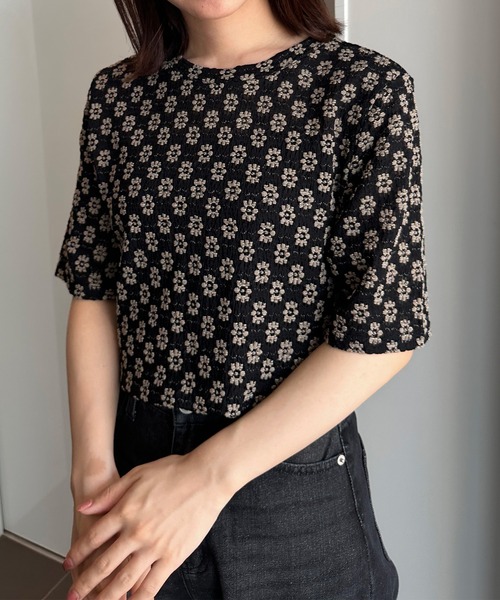 RANAN(ラナン)の「フラワーレースコンパクトTシャツ(Tシャツ/カットソー・レディース・アイボリー/ブラック系その他・M/L/LL)」の10枚目の写真