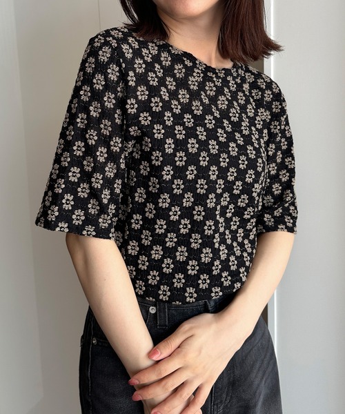 RANAN(ラナン)の「フラワーレースコンパクトTシャツ(Tシャツ/カットソー・レディース・アイボリー/ブラック系その他・M/L/LL)」の11枚目の写真
