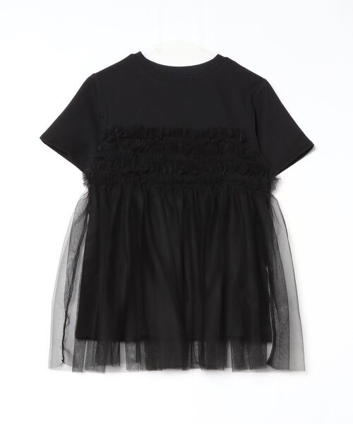 Per sist ence(パーシエンス)の「フリルチュールドッキングTシャツ(Tシャツ/カットソー・レディース・ブラック/オフホワイト/グレー・FREE)」の2枚目の写真