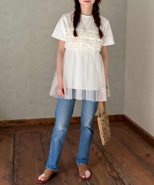 Per sist ence(パーシエンス)の「フリルチュールドッキングTシャツ(Tシャツ/カットソー・レディース・ブラック/オフホワイト/グレー・FREE)」の13枚目の写真