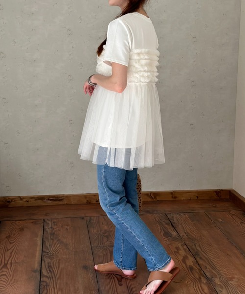 Per sist ence(パーシエンス)の「フリルチュールドッキングTシャツ(Tシャツ/カットソー・レディース・ブラック/オフホワイト/グレー・FREE)」の18枚目の写真