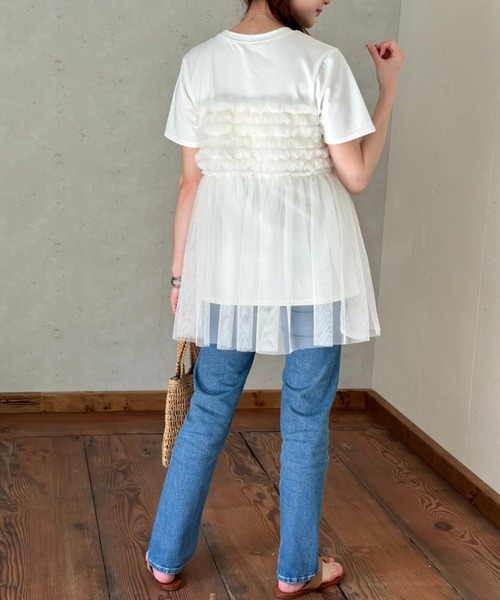 Per sist ence(パーシエンス)の「フリルチュールドッキングTシャツ(Tシャツ/カットソー・レディース・ブラック/オフホワイト/グレー・FREE)」の19枚目の写真