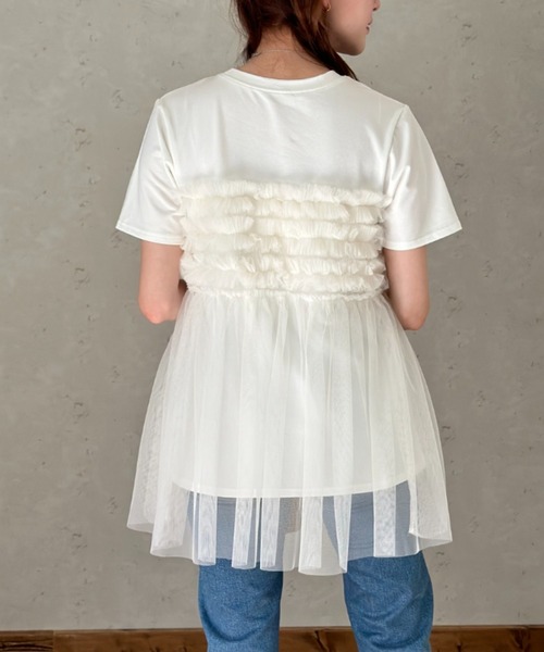 Per sist ence(パーシエンス)の「フリルチュールドッキングTシャツ(Tシャツ/カットソー・レディース・ブラック/オフホワイト/グレー・FREE)」の5枚目の写真