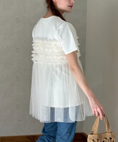 Per sist ence(パーシエンス)の「フリルチュールドッキングTシャツ(Tシャツ/カットソー・レディース・ブラック/オフホワイト/グレー・FREE)」の6枚目の写真