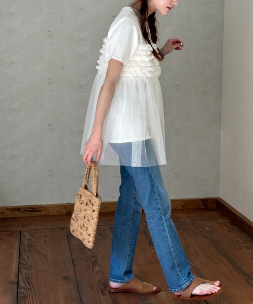 Per sist ence(パーシエンス)の「フリルチュールドッキングTシャツ(Tシャツ/カットソー・レディース・ブラック/オフホワイト/グレー・FREE)」の7枚目の写真