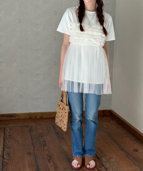 Per sist ence(パーシエンス)の「フリルチュールドッキングTシャツ(Tシャツ/カットソー・レディース・ブラック/オフホワイト/グレー・FREE)」の10枚目の写真