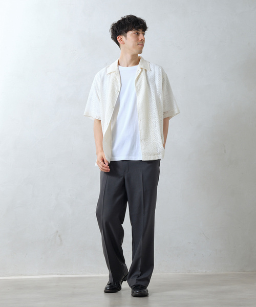 JOURNAL STANDARD relume（ジャーナルスタンダード　レリューム）の「アラベスクレース スクエアレギュラーカラー半袖シャツ（シャツ/ブラウス・メンズ・ブラック/ホワイト/ネイビー・MEDIUM/LARGE）」の5枚目の写真