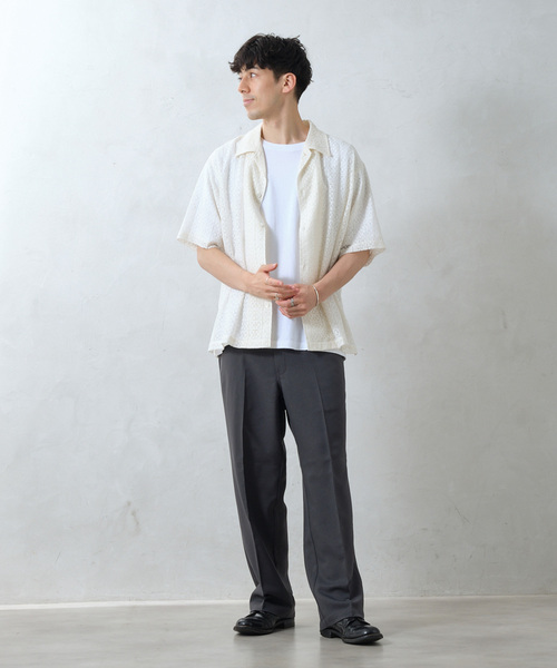 JOURNAL STANDARD relume（ジャーナルスタンダード　レリューム）の「アラベスクレース スクエアレギュラーカラー半袖シャツ（シャツ/ブラウス・メンズ・ブラック/ホワイト/ネイビー・MEDIUM/LARGE）」の18枚目の写真