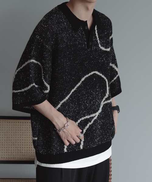 epnok(エプノック)の「ウェーブラインニットポロシャツ(ポロシャツ・メンズ・ブラック/グレイッシュベージュ/ダークブルー・LARGE/SMALL/MEDIUM)」の13枚目の写真